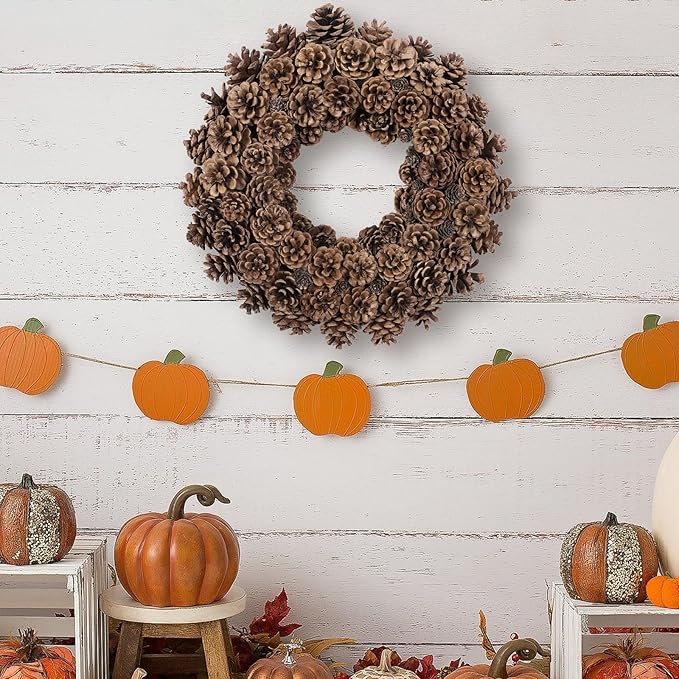 Fall Wreaths for Front Door 18 Inch Pine Cone Wreath for All Seasons, Fall Door Wreath for Home Decor, Farmhouse Wall Porch Window Door Decoration for Thanksgiving Christmas Celebration