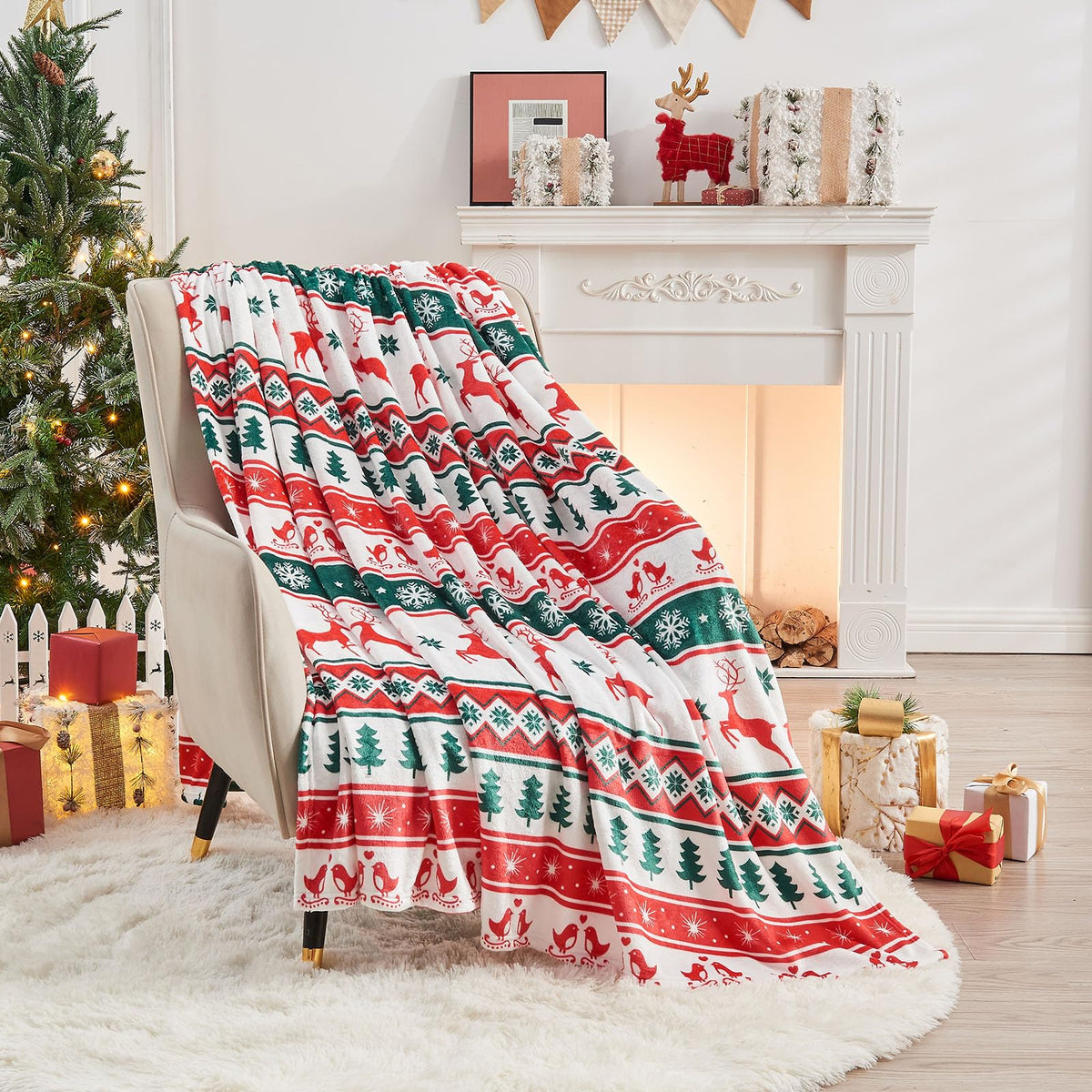 Gogreen Cozy Blanket Printed Twin Christmas Blanket - 300 GSM Fleece for Home Decoration, Ultra Soft Microfiber (Twin - 60" x 80") - E