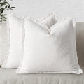 MIULEE Christmas Decorative Throw Pillow Covers Neutral Linen Fringe Throw Pillows Set of 2 White Boho Farmhouse Cushion Covers with Tassels for Couch Sofa Bed Living Room Home Decor 20x20 Inch