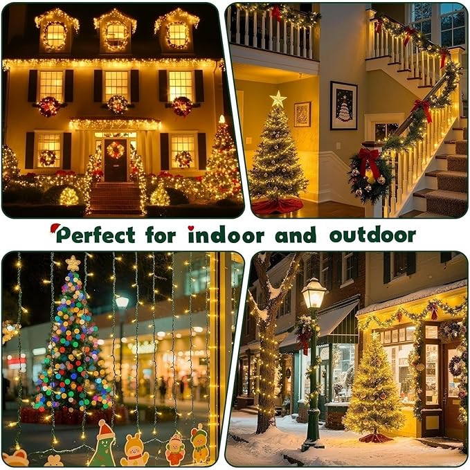 Christmas Lights Indoor Outdoor Waterproof, 132FT 400 LED 8 Modes Warm Light String Lights for House Decorations, Ideal for Christmas Trees, Wedding, and Party