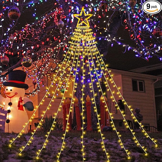 Christmas String Lights Outdoor Decoration 317 LED Star Fairy String Lights 8 Modes & Waterproof for Party Wedding Patio Yard New Year Holiday Indoor Outdoor - Warm White