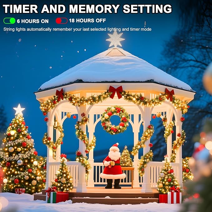 393 FT Christmas Lights 1000 LED Xmas Lights Outdoor Christams String Lights Waterproof 8 Modes & Timer, Fairy Lights Plug in for Weeding, Patio, Party, Holiday,Christmas Decor(Warm White)
