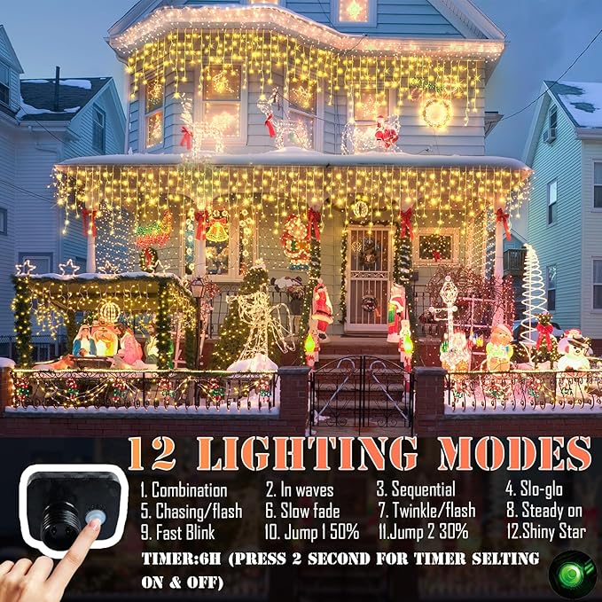 52FT Christmas Lights Outdoor Decorations 480LED Fairy String Light 12 Lighting Modes with Timer Memory Waterproof Christmas Light for Yard Roof Party Holiday Wedding Garden Decor