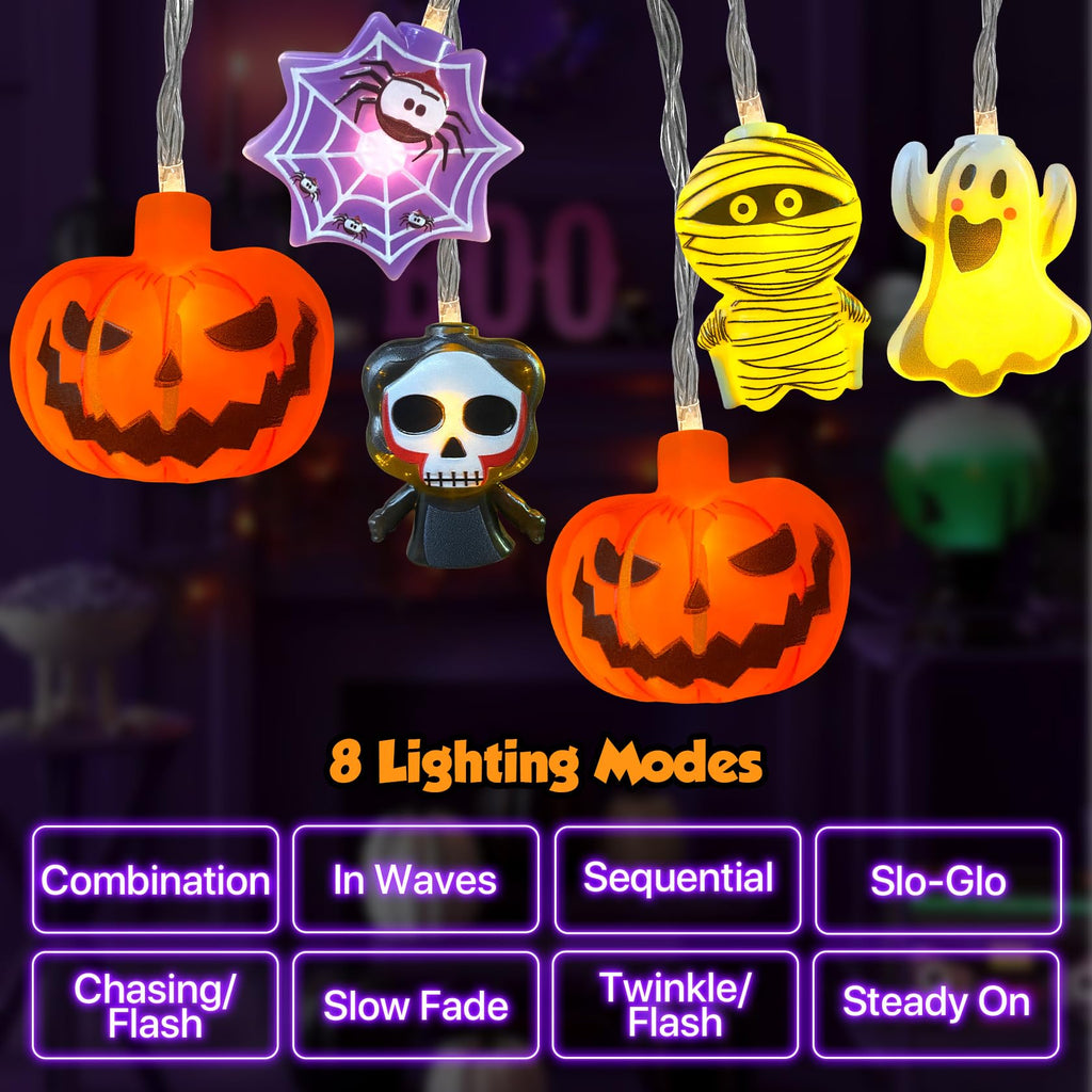 LUTW Halloween Lights Decorations, 10Ft 20 LED Halloween Lights Battery Operated with Timer Waterproof, 8 Lighting Modes, Cute Halloween's String Light for Indoor Outdoor Window Porch Decor
