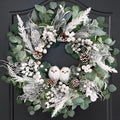 Winter Wreath for Front Door, 24 Inch Christmas Wreath with Owl Decor, Pine Cones, and Evergreen Greenery, Festive Winter Door Decor, Artificial Holiday Farmhouse Rustic Wreath