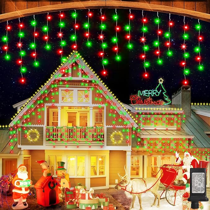131FT 1440LED Christmas Lights Outdoor Waterproof Curtain Lights with 8 Modes Timer Hanging Fairy Lights Plug in String Lights for Holiday Wedding Party Decoration(Red and Green)