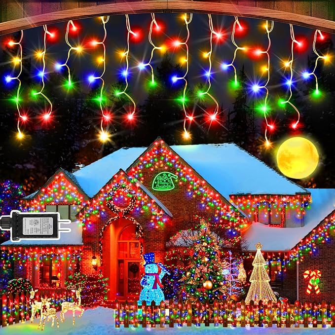 164FT 1600 LED Christmas Lights Outdoor Decorations with 320 Drops Timer 8Mode Curtain String Lights Waterproof Plug in Fairy Lights for Indoor,Xmas,Party,Patio,Window,Fence,Trees Decor(Multicolor)