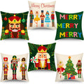 Tatuo 6 Pcs Christmas Santa Claus Nutcracker Throw Pillow Cover Nutcracker Santa Cushion Decoration 18 x 18 Inch Pillowcase Holiday Decoration for Sofa Couch Bed