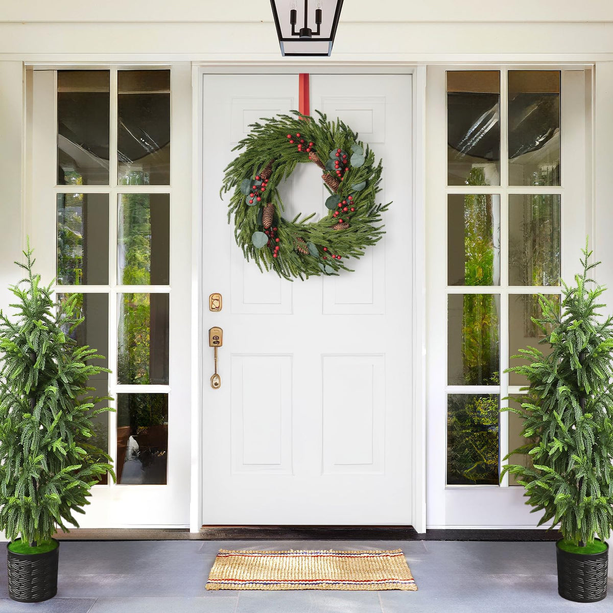 Christmas Decorations - 22 Inch Artificial Norfolk Pine Christmas Wreath with Pine Cones, Eucalyptus, and Red Berries Perfect for Front Door - Indoor Outdoor Holiday Decor for Mantle, Wall, Window