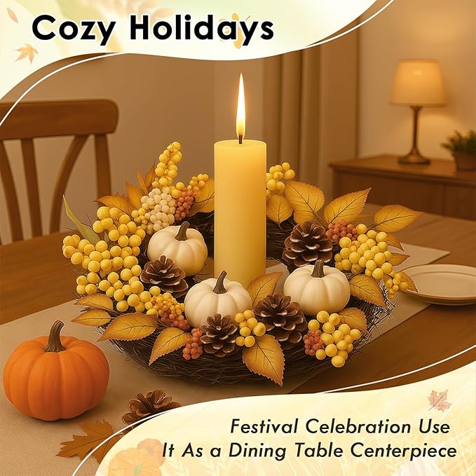 Fall Wreaths for Front Door Outside Decor, 22" Pumpkin Berry Maple Leaves Pine Cone Wreath Autumn Decorations with Bow and Hanging Sign for Thanksgiving Home Outdoor Indoor Porch Harvest