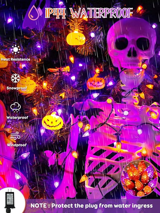 Upgraded 250 LED C6 Connectable Halloween String Lights, 82FT Orange and Purple Lights, Waterproof Fairy Twinkle Light Plug in with 13 Modes & Timer for Outdoor Indoor Party Tree Halloween Decorations