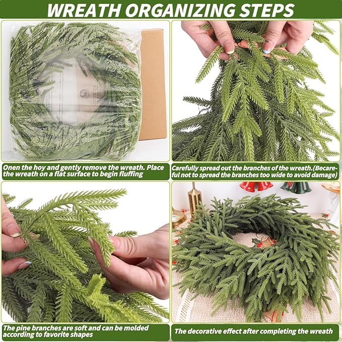 24 inch Norfolk Pine Wreath, Realistic Christmas Wreath for Front Door,Artificial Real Touch Green Wreath Greenery for Door Wall Windows Mantle Outdoor Christmas Decoration