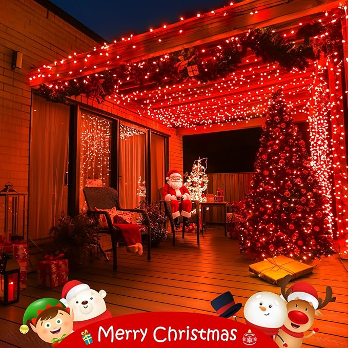 JMEXSUSS 400 LED Red Christmas Lights, 132ft Red String Lights Plug in with Remote, 8 Modes Christmas String Light Outdoor Indoor for Tree Garden Yard Porch House Decorations