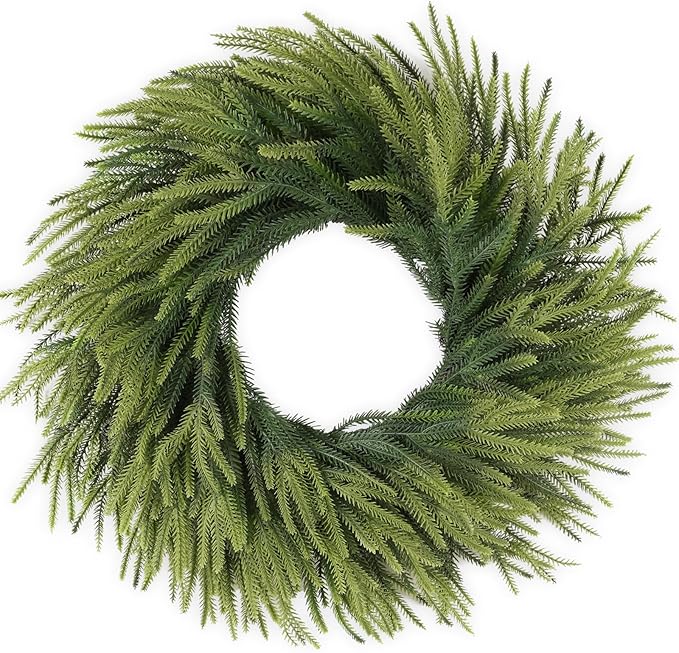 24 inch Norfolk Pine Wreath, Realistic Christmas Wreath for Front Door,Artificial Real Touch Green Wreath Greenery for Door Wall Windows Mantle Outdoor Christmas Decoration