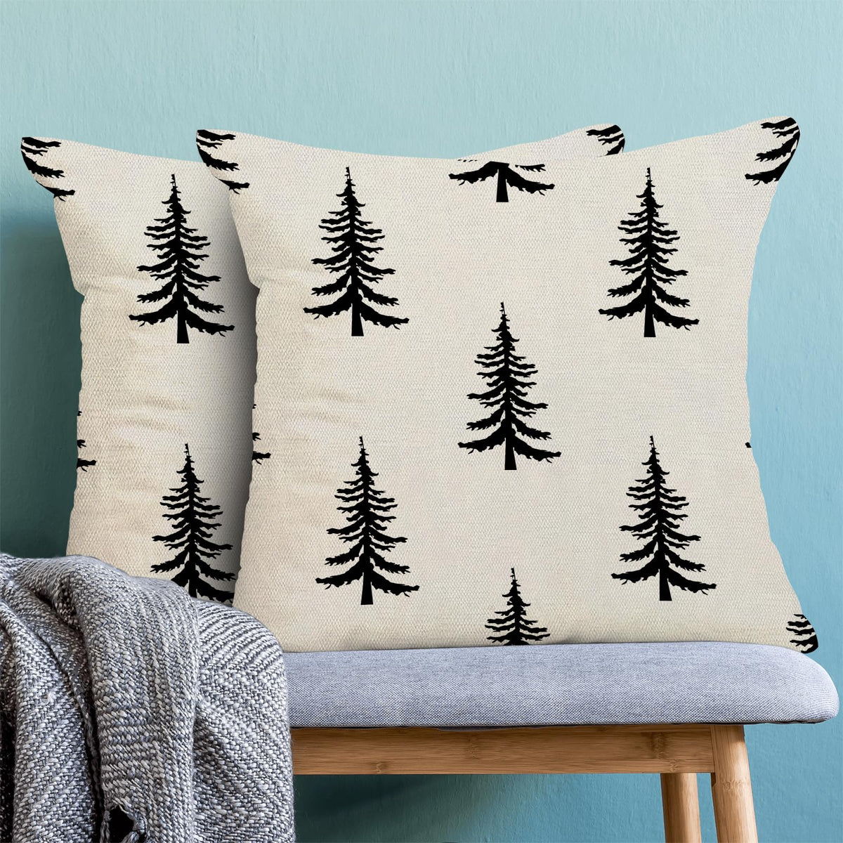 CXMEIFLY Christmas Pillow Covers 20x20 Inch Set of 2 Cream Black Christmas Tree Decor Throw Pillows Winter Xmas Holiday Outdoor Cushion Cases for Couch Bed Decorations