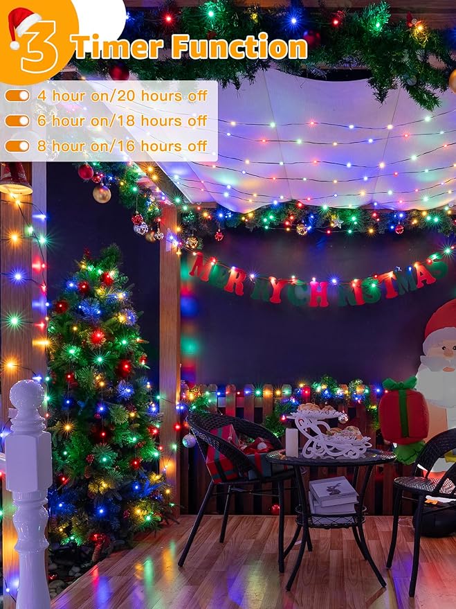 600 LED 196 FT Christmas Lights, Waterproof Outdoor String Lights with Remote and Timer, Christmas Tree Lights with 8 Modes Dimmable, Fairy Lights for Holiday Decor (Multicolor)