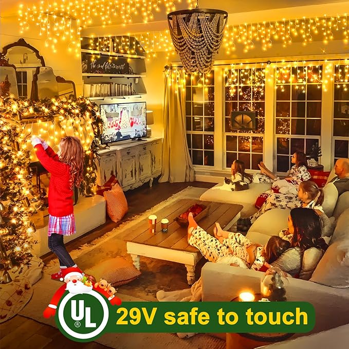 164FT 1600 LED Christmas Lights Outdoor Decorations with 320 Drops Timer 8Mode Curtain String Lights Waterproof Plug in Fairy Lights for Indoor,Xmas,Party,Patio,Window,Fence,Trees Decor(Warm White)