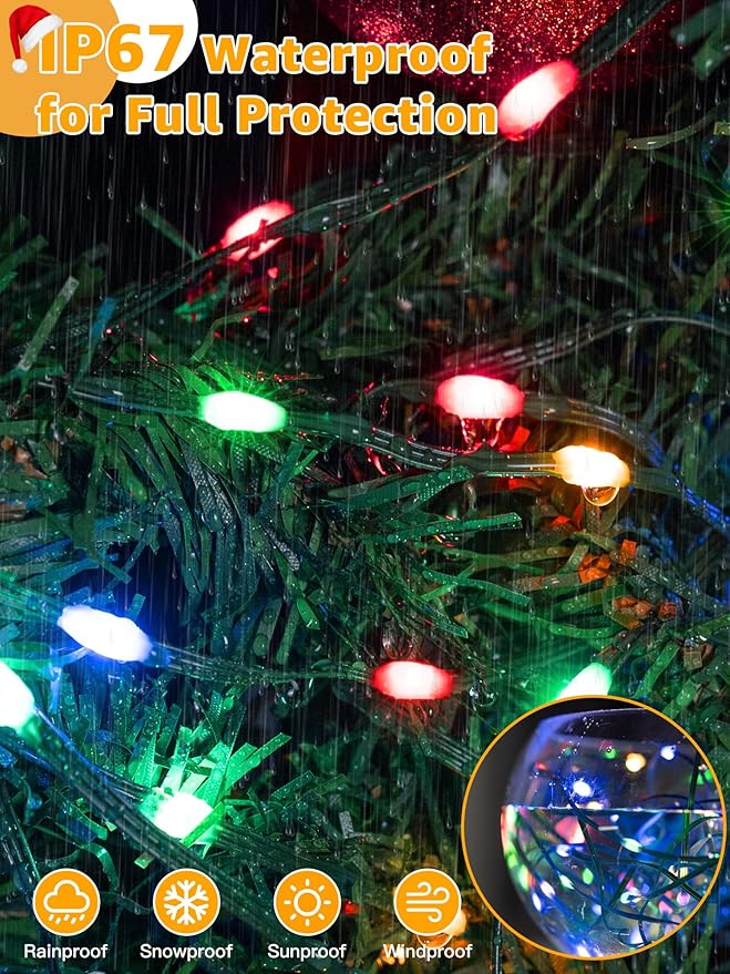 300 LED 98 FT Christmas Lights, Waterproof Outdoor String Lights with Remote and Timer, Christmas Tree Lights with 8 Modes Dimmable, Fairy Lights for Holiday Decor (Multicolor)