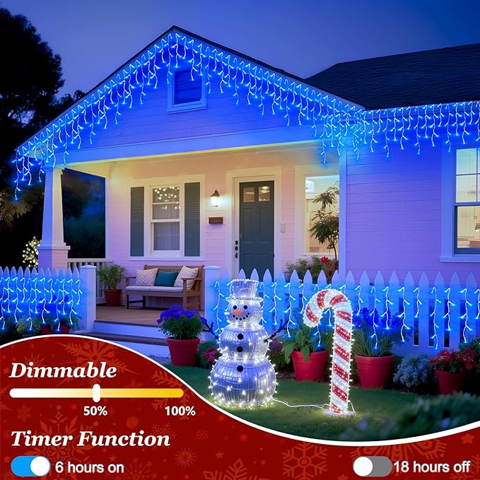 670 LED Christmas Lights Outdoor, 66ft Blue String Lights Indoor with 148 Drops 12 Modes, Dimmable Curtain Window Lights, Waterproof Twinkle Fairy Lights with Timer for Bedroom Christmas Decorations
