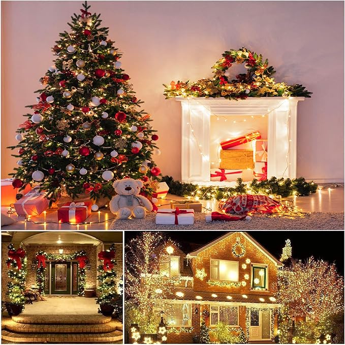 Bright Christmas Lights Outdoor 300 LED String Lights, 100ft Connectable 8 Modes Christmas String Lights Tree Lights for Home, Party, Holiday, Indoor Xmas Decorations Warm White