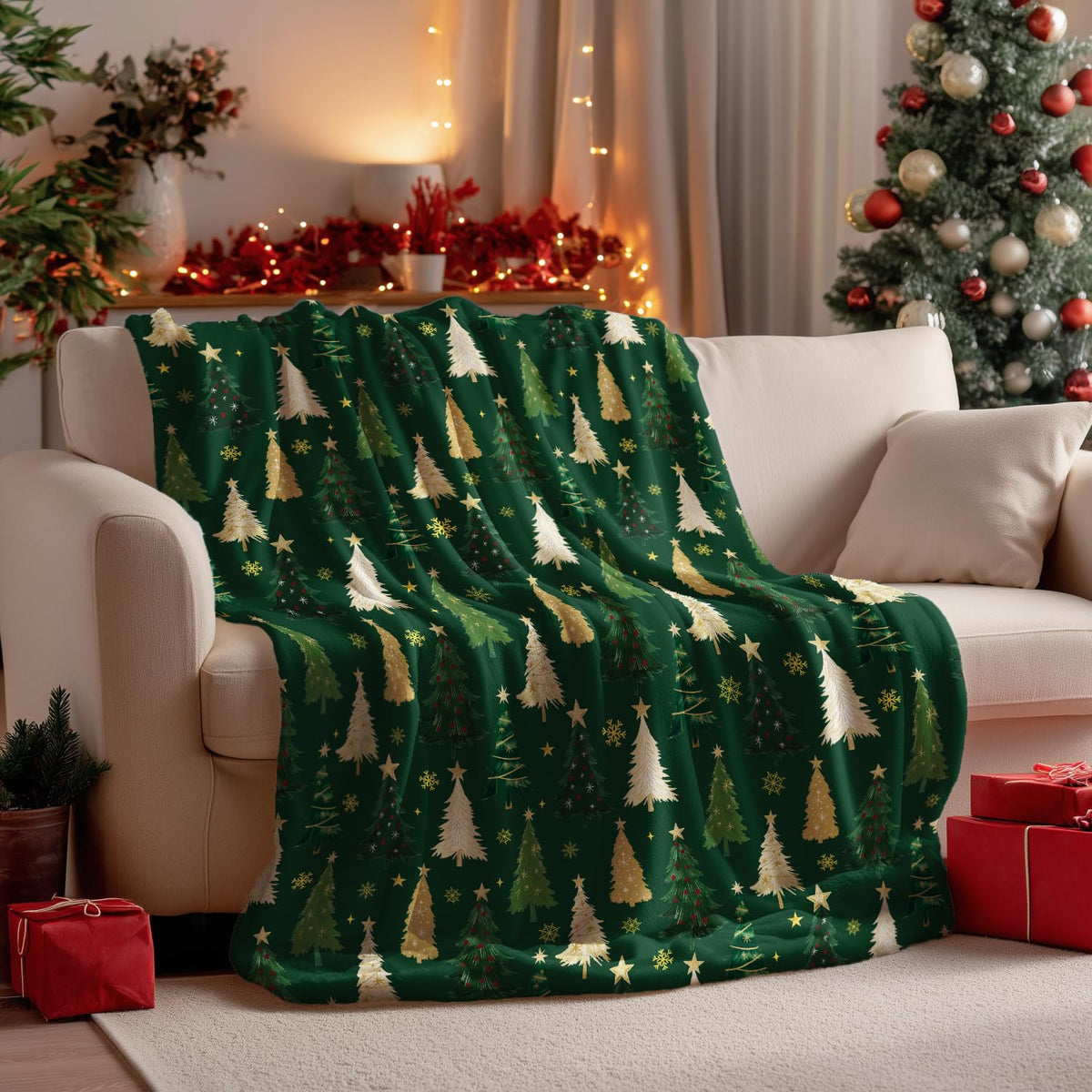 Horaldaily Christmas Flannel Blanket Throw, Christmas Green Tree Soft Fuzzy Plush Cozy Fleece Blankets for Couch Sofa Bed Lounging, Ideal Gifts for Kids Adults Wife Self, 50x60