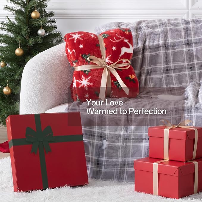 Electric Blanket Heated Throw, Soft Flannel Christmas Heated Blanket with 8 Hours Auto Off & 8 Fast Heating Levels Machine Washable Sherpa Heating Blanket with Overheating Protection Gift for Women