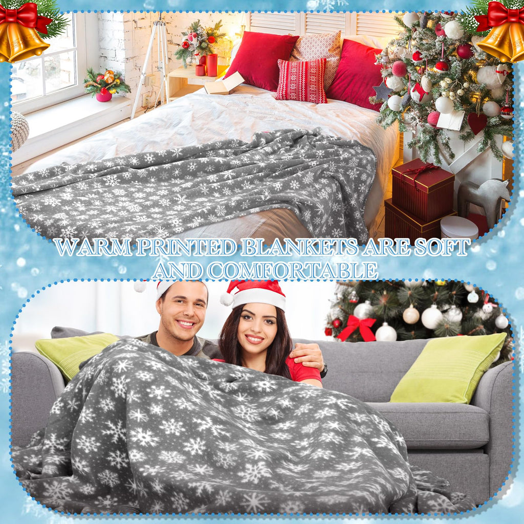 Moukeren 24 Pcs Christmas Snowflake Throw Blanket Bulk, 59 x 47 Inch Xmas Winter Throw Blanket Christmas Warm Soft Cozy Fleece for Home Bedding Couch Chair Gift (Gray)