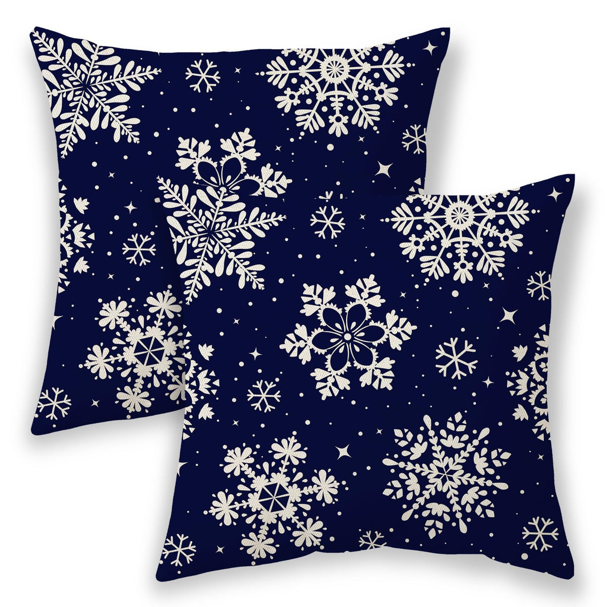 Christmas Pillow Covers 20x20 Inch 2 Pcs, Navy Blue White Snowflakes Decorative Throw Pillows for Couch, Xmas Winter Outdoor Decor Pillowcase Linen Cushion Cover for Bed Sofa