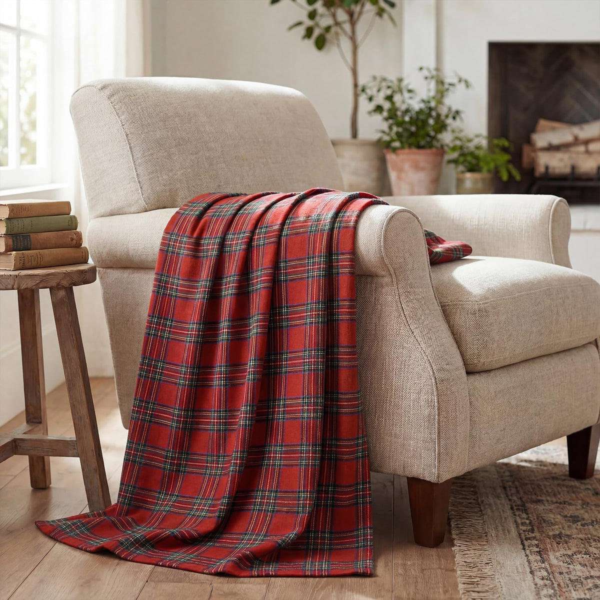 Horaldaily Red Green Farmhouse Plaid Spring Decorative Blanket Throw, Christmas Rustic Soft Lightweight Blanket for Couch Sofa Bed Lounging Decoration, Ideal Gifts for Kids Adults Self, 50x60