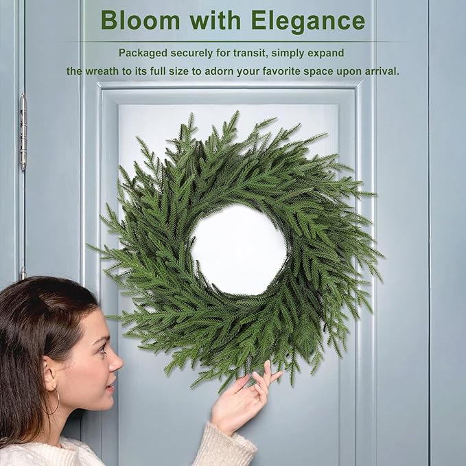 Artgar 26 Inch Pine Wreath - Christmas Wreaths for Front Door - Real Touch Pine Wreath - Large Artificial Green Wreaths for Walls Windows Porches Farmhouse Indoor Outdoor Home Decor