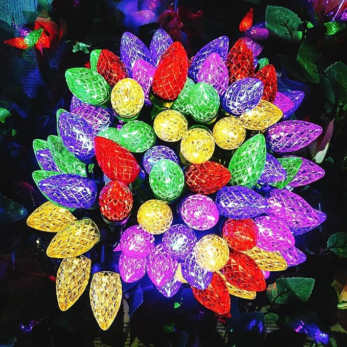C7 LED Christmas String Lights, 30 FT 50 Colorful Strawberry LED Bulbs, Hanging C7 Christmas Lights Indoor Outdoor for Xmas Tree Holiday Garden Patio Backyard Decor, Multicolor