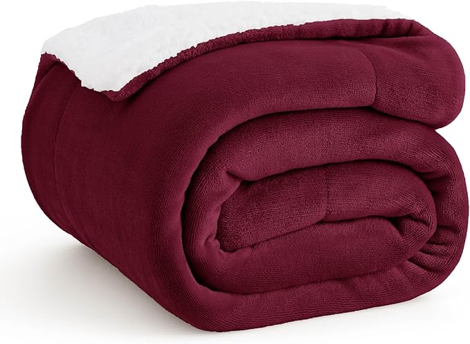 Bedsure GentleSoft Sherpa Fleece Throw Blanket for Couch - Thick and Warm Throw for Women, Soft Fuzzy Plush Christmas Blanket for Winter, Burgundy, 50x60 Inches