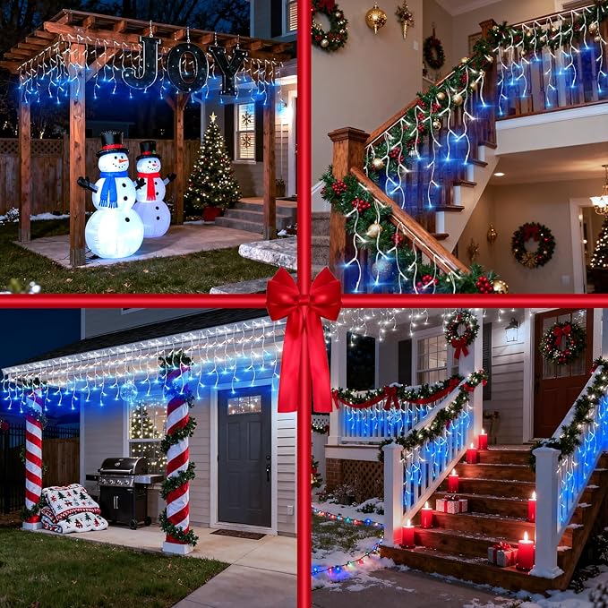 670 LED Christmas Lights Outdoor, 66ft Blue & White String Lights Indoor with 148 Drops 12 Modes, Dimmable Curtain Window Lights, Waterproof Twinkle Fairy Lights with Timer for Christmas Decorations