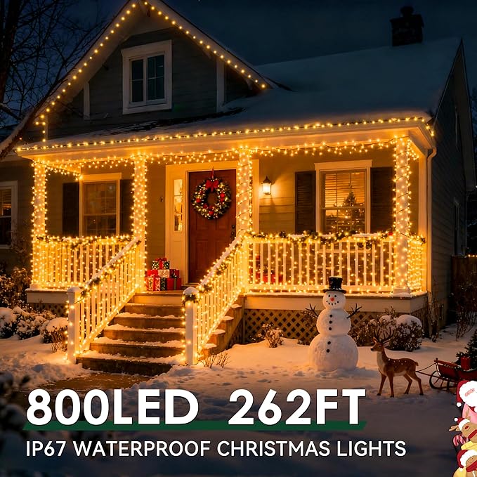Outdoor Christmas Lights, 800LEDs 262FT Christmas Tree String Lights, IP67 Waterproof 11 Modes Warm and Multicolor Holiday Lights with Remote for House Yard Xmas Decorations