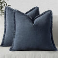 MIULEE Christmas Decorative Throw Pillow Covers Neutral Linen Fringe Throw Pillows Set of 2 Indigo Blue Boho Farmhouse Cushion Covers Coastal Decor for Couch Sofa Bed Living Room Decor 24x24 Inch