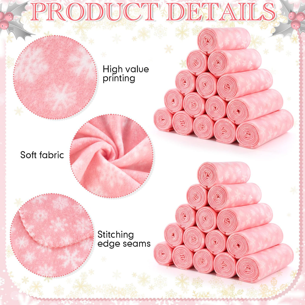 Moukeren 24 Pcs Christmas Snowflake Throw Blanket Bulk, 59 x 47 Inch Xmas Winter Throw Blanket Christmas Warm Soft Cozy Fleece for Home Bedding Couch Chair Gift (Pink)