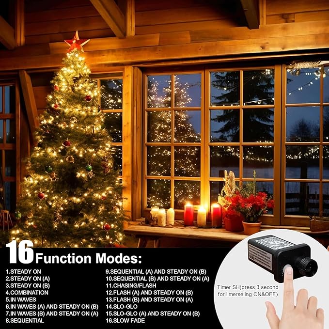 LAMPHOME 33ft Christmas Decorative Mini Lights, 100 LED Transparent Wire Fairy Starry String Lights Plug in, 11 Lighting Modes, for Indoor Outdoor Xmas Tree Wedding Party Decoration (Warm White)
