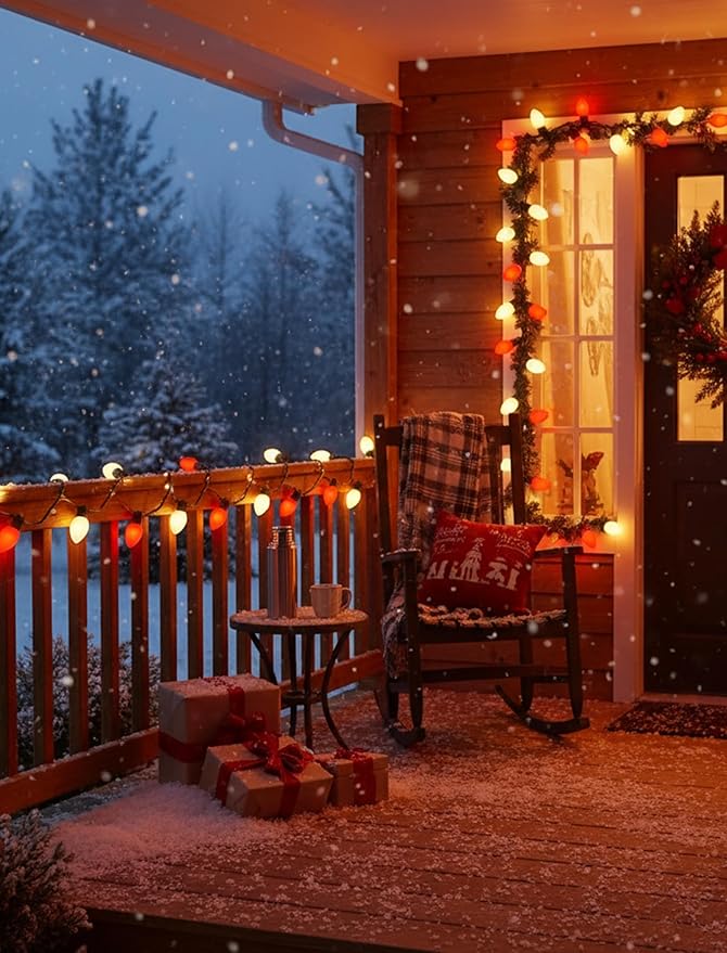 25FT Red and White LED Christmas Lights,LED Christmas Lights with 26 C9 Red White Shatterproof Plastic Bulbs,Connectable Red White String Light for Tree Roofline Indoor Outdoor Decor