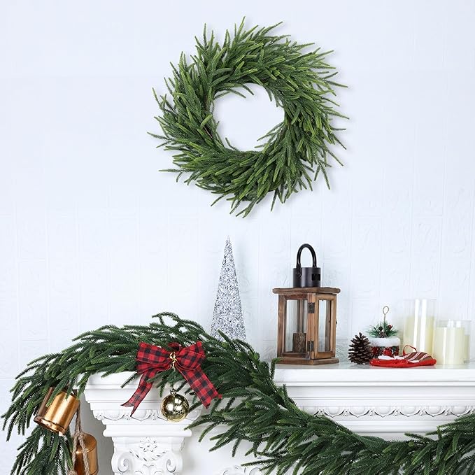 24 Inch Pine Wreath Christmas Wreaths for Front Door, Real Touch Pine Wreath Large Artificial Green Wreaths for Walls Windows Porches Farmhouse Indoor Outdoor Home Decor