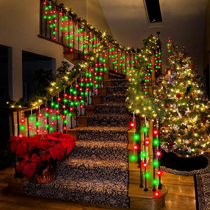 131FT 1440LED Christmas Lights Outdoor Waterproof Curtain Lights with 8 Modes Timer Hanging Fairy Lights Plug in String Lights for Holiday Wedding Party Decoration(Red and Green)