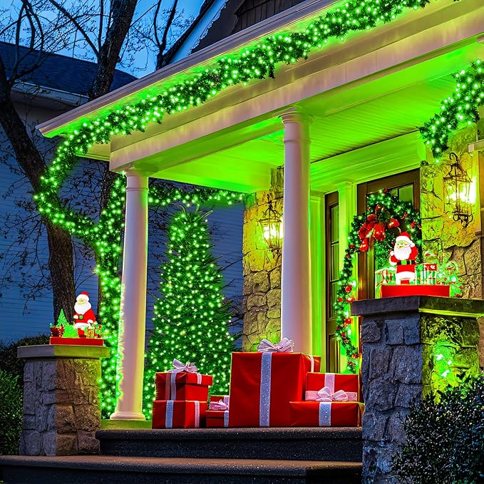 JMEXSUSS 400 LED Green Christmas Lights Outdoor, 132ft Green String Lights Plug in with Remote, Indoor Christmas String Light for Porch Tree House Yard Decorations