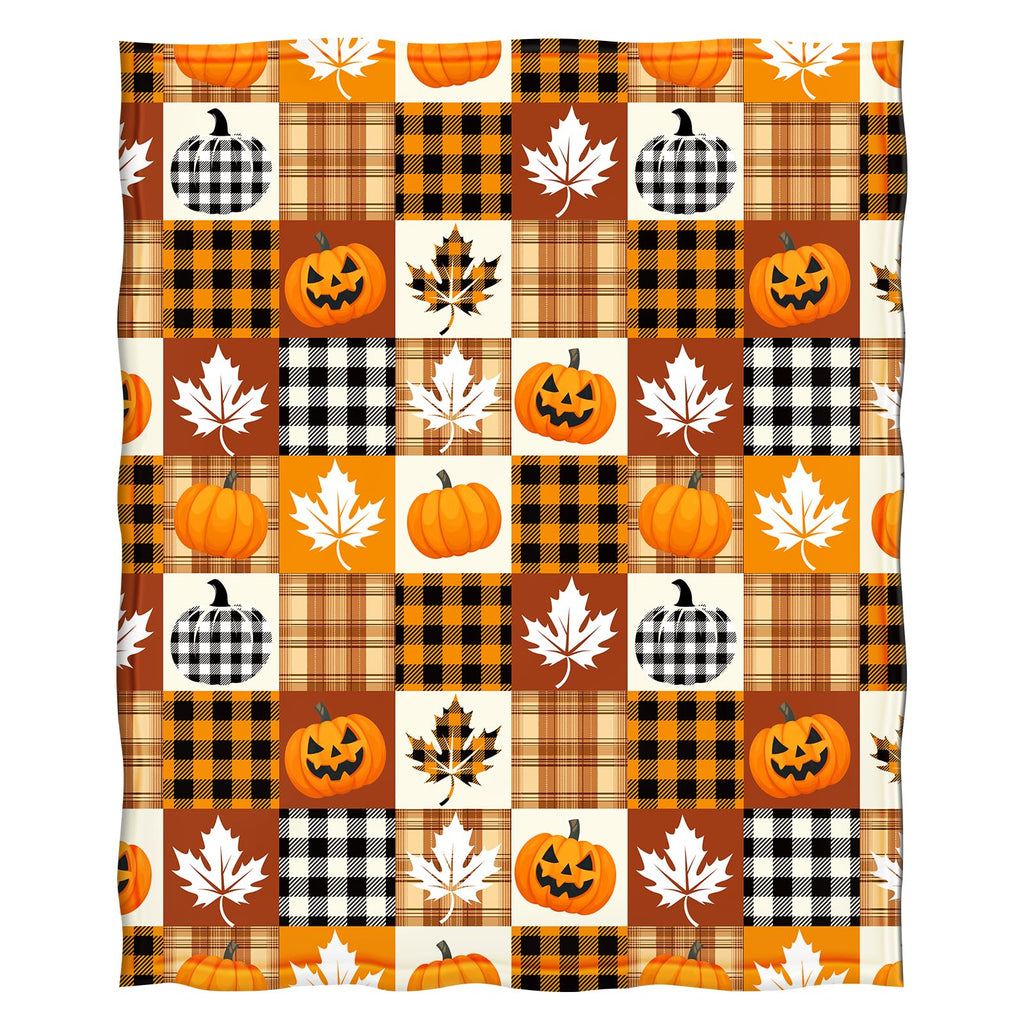 Halloween Pumpkin Throw Blanket Gifts, Pumpkins, Leaves Fall Plaid Blankets, Cozy Soft Fuzzy Plush Flannel Lap Throws for Couch Sofa Bed, for Kids Adults Wife Self, Birthday 60"x50"