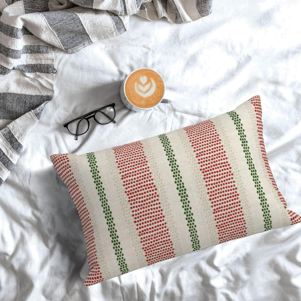 DAFENA Red Green Pillow Covers 12x20 Inch 2 Pcs Christmas Polka Dots Striped Decor Throw Pillows Winter Xmas Holiday Modern Outdoor Farmhouse Decoration Pillowcase Linen Cushion Cover for Couch Sofa