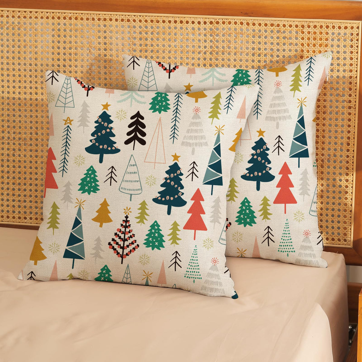 JEFERSO Christmas Pillow Covers 18x18 Set of 2 Colorful Geometric Christmas Tree Throw Pillows Winter Snowflake Pillowcase Outdoor Holiday Decor Cushion Covers Christmas Decorations for Home Couch