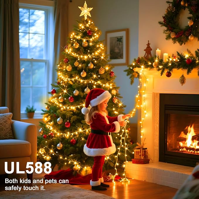 114 FT 350 LED String Lights Outdoor Indoor, Christams String Lights Waterproof 8 Modes & Timer, Fairy Lights Plug in for Bedroom, Weeding, Patio, Party, Holiday,Christmas Decor（Warm White）