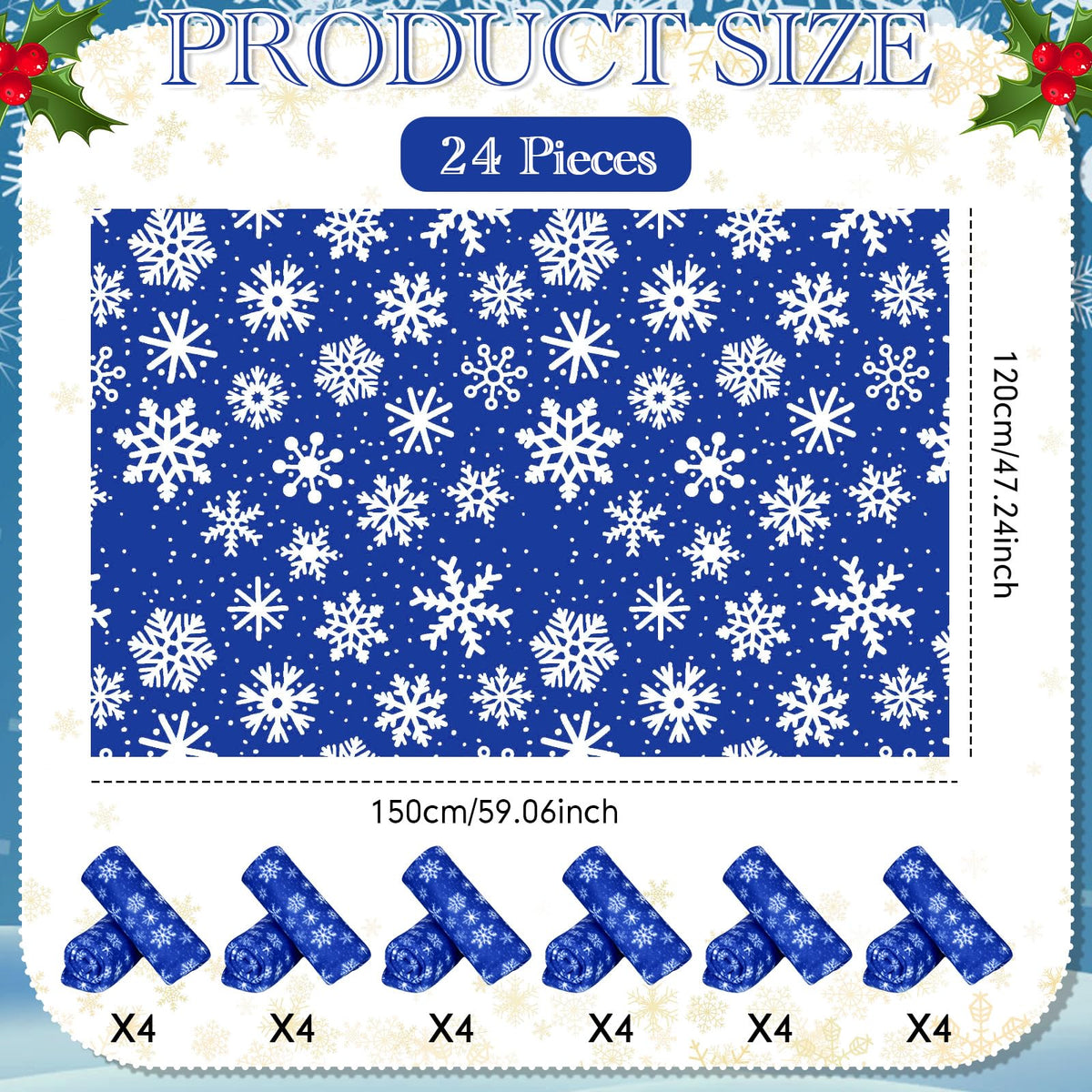Moukeren 24 Pcs Christmas Snowflake Throw Blanket Bulk, 59 x 47 Inch Xmas Winter Throw Blanket Christmas Warm Soft Cozy Fleece for Home Bedding Couch Chair Gift (Dark Blue)