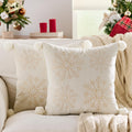 KINDREX Christmas Pom poms Snowflake Throw Pillow Covers 18x18 Set of 2 Winter Holiday Decorative Embroidered Soft Velvet Accent Pillowcase for Sofa Couch Bed Living Room Festivals Home Decor,White