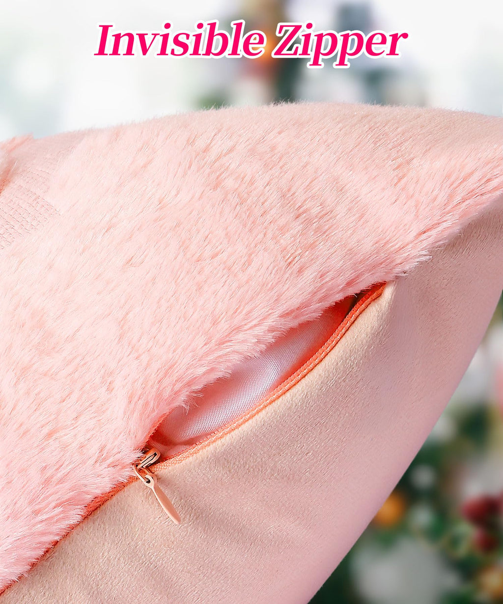 SEGXCFL Christmas Pillow Covers Set of 2 Soft Plush Faux Fur Pillow Cases 3D Embroidered Decorative Couch Cover Home Decor Christmas Throw Pillow Covers 18x18,Pink Christmas Tree