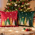 Lanpn 16x16 Christmas Pillow Covers Set of 2, Embroidery Cute Christmas Tree Decorative Holiday Pillowcase Pillow Case Cushion 16 x 16 for Indoor Home Bedroom Sofa Couch Xmas Decor