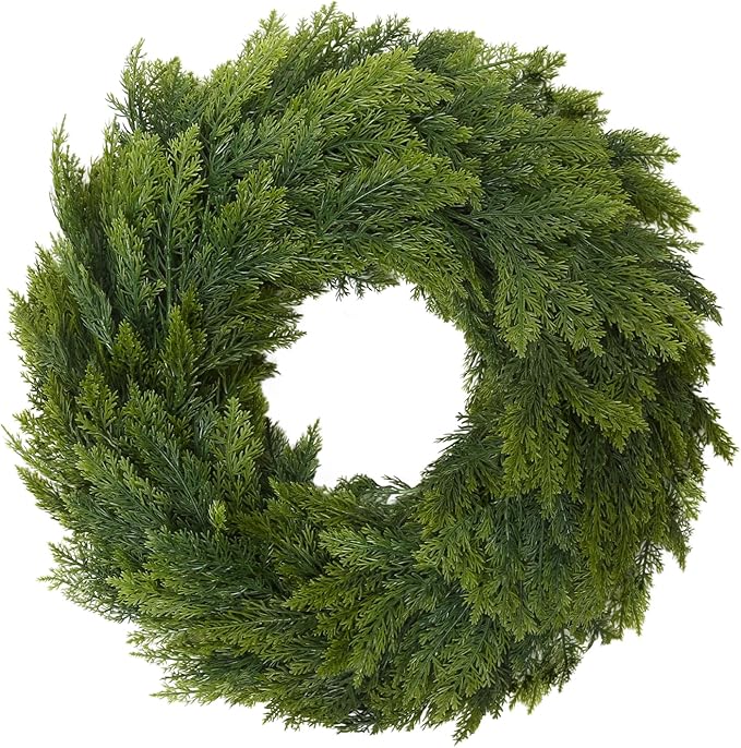 Joyhalo 26" Realistic Christmas Cedar Wreaths for Front Door, Real Touch Norfolk Pine Wreath Artificial Everygreen Wreath for Walls, Porches, Farmhouse Outdoor Christmas Decor